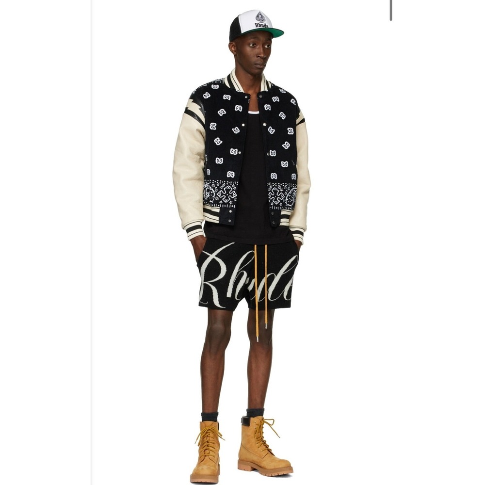 RHUDE intarsia-knit logo-motif shorts script‎ merino cashmere NWT